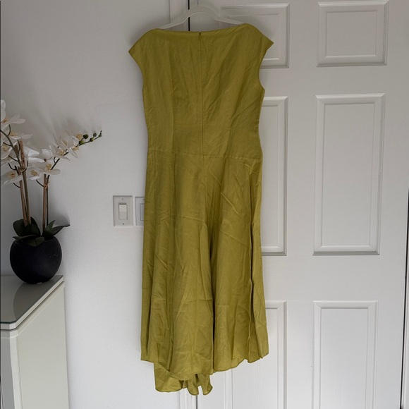 NWT Lafayette 148 New York Silk Linen Draped Wrap Dress Chartreuse Size 8 - Picture 9 of 14